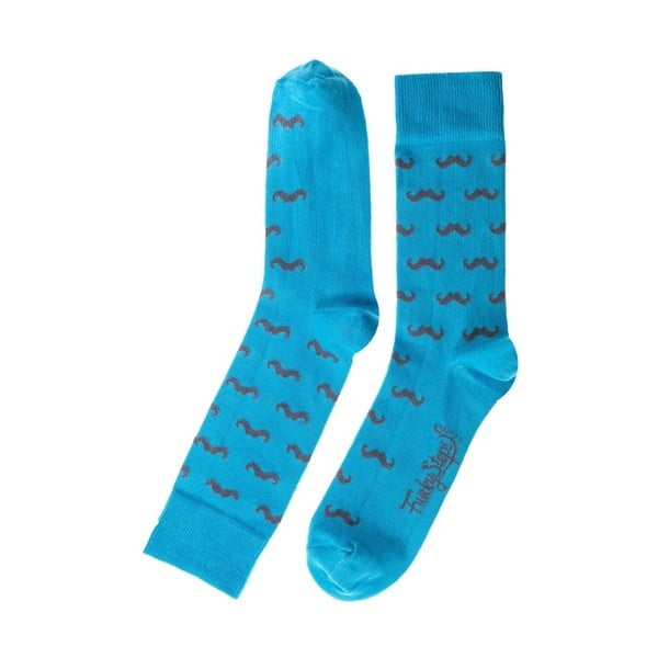 Tyrkysové ponožky Funky Steps Mustache, veľkosť 39 - 45