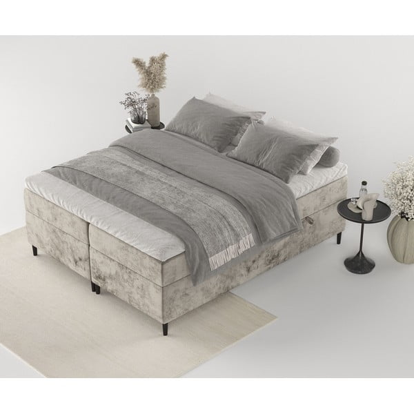 Svetlohnedá boxspring posteľ s úložným priestorom 200x200 cm Araya – Maison de Rêve-image-1