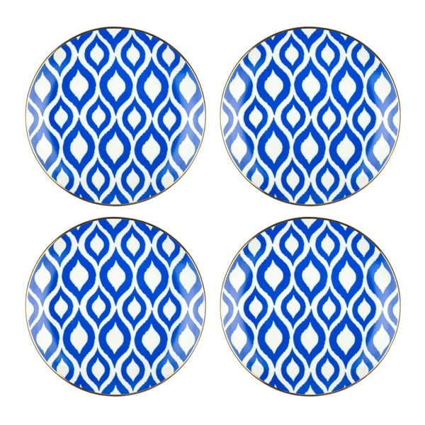 Sada 4 modro-bielych porcelánových tanierov Vivas Morocco, Ø 23 cm