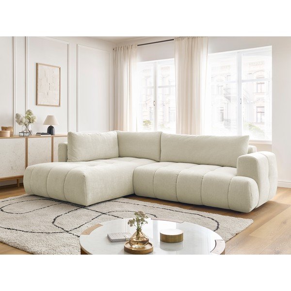 Béžová rozkladacia/s úložným priestorom rohová pohovka (ľavý roh/do L) Fuji – Bobochic Paris-image-1