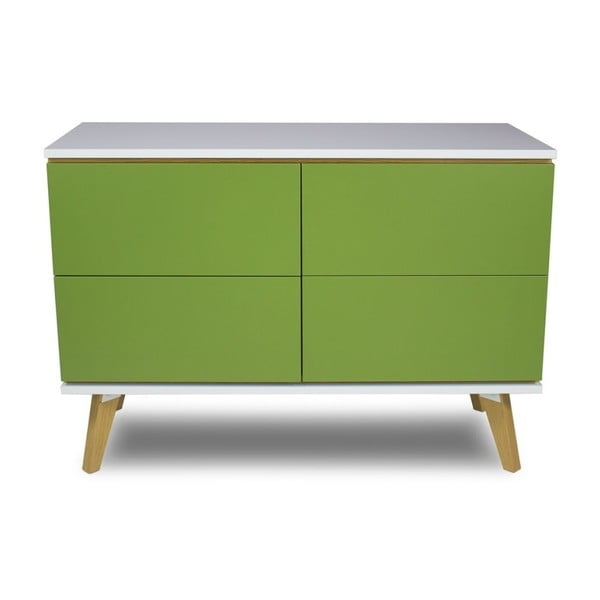 Komoda v dekore dreva so 4 zásuvkami a so zelenými detailmi SKANDICA Jorgen-image-4