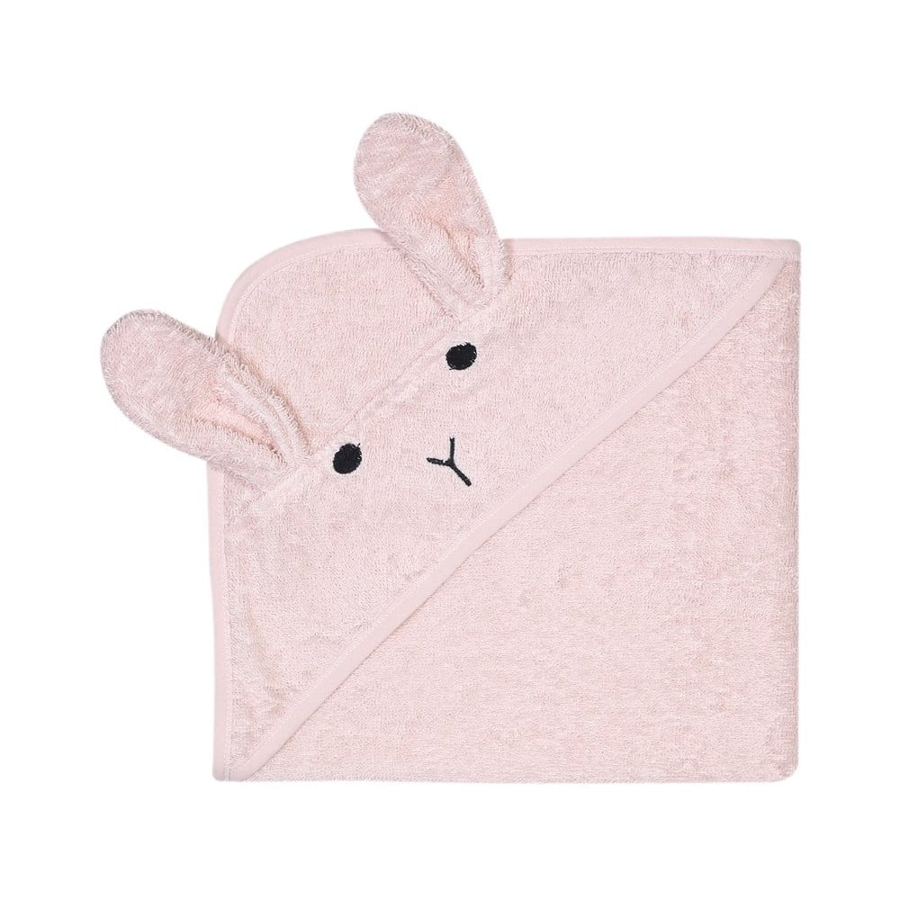Ružový bavlnený detský uterák s kapucňou Kindsgut Rabbit