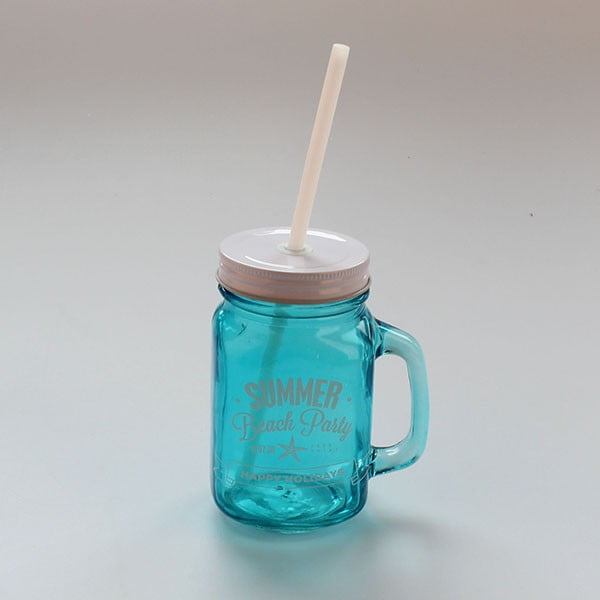 Modrý pohár s viečkom a slamkou Dakls, 450 ml