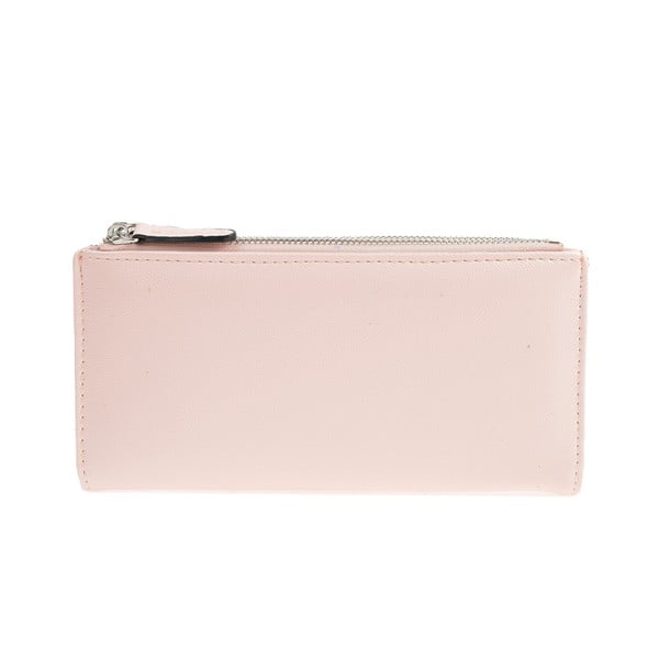 Svetloružová koženková peňaženka Carla Ferreri, 10.5 x 19 cm