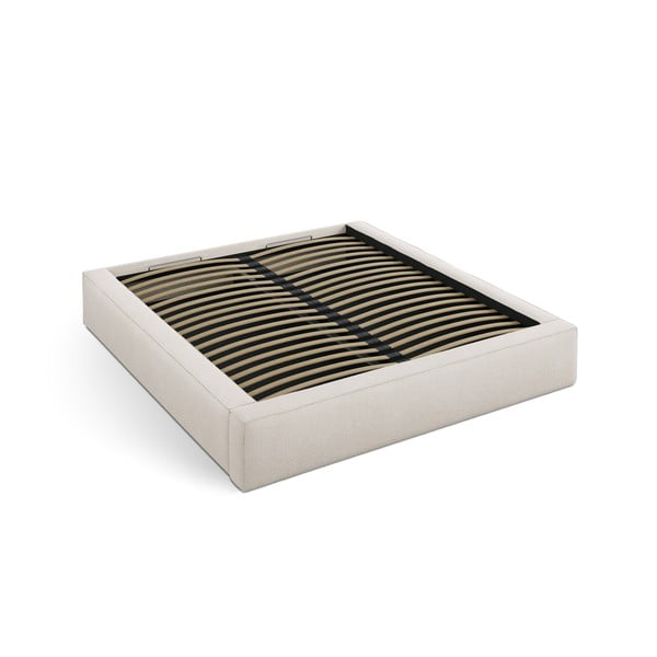 Krémová čalúnená dvojlôžková posteľ s úložným priestorom s roštom 160x200 cm Simon – Micadoni