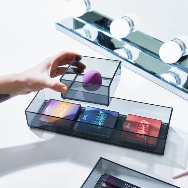 Matne čierne kúpeľňové organizéry na kozmetiku z recyklovaného plastu v súprave 3 ks Stack & Slide - iDesign-image-1