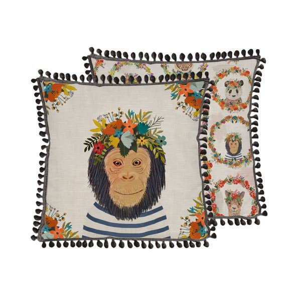 Vankúš s prímesou ľanu Really Nice Things Floral Monkey, 45 x 45 cm-image-1
