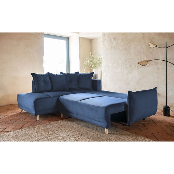 Tmavomodrá menčestrová rozkladacia rohová pohovka (ľavý roh) Lazy Lukka – Miuform-image-4