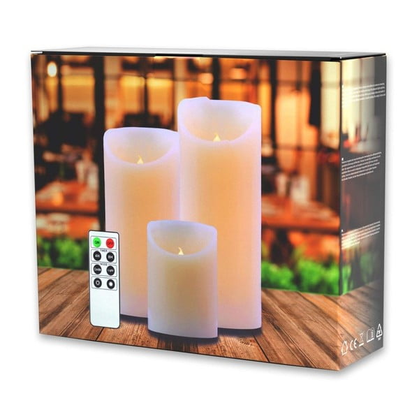 Sada 3 LED svetelných sviečok s diaľkovým ovládačom DecoKing Wax, výška 10; 15 a 20 cm-image-2
