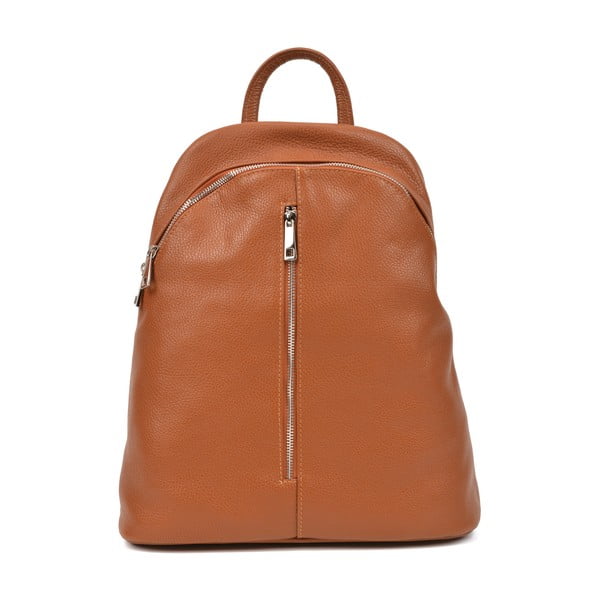 Hnedý kožený batoh Carla Ferreri, 37 x 32 cm