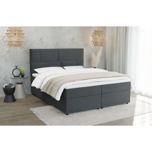 Tmavosivá boxspring posteľ s úložným priestorom 200x200 cm Lola – Ropez-image-1