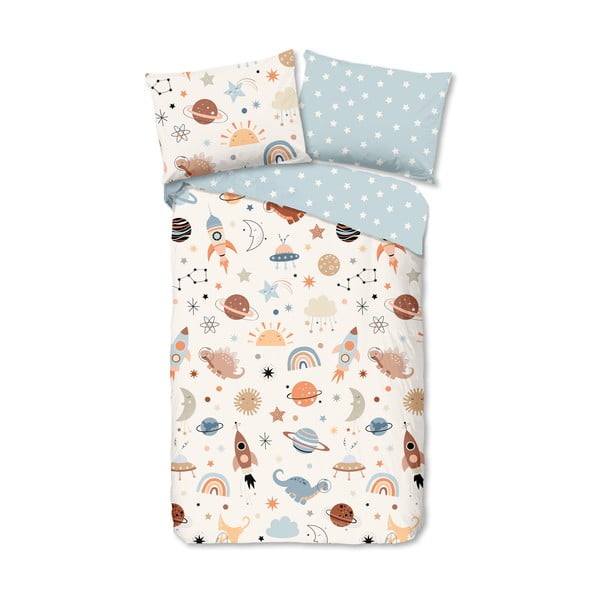 Modré/béžové bavlnené detské obliečky na jednolôžko 140x200 cm Eclips – Good Morning