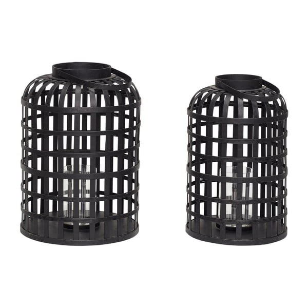 Súprava 2 čiernych bambusových lampášov Hübsch Bamboo Garo-image-1