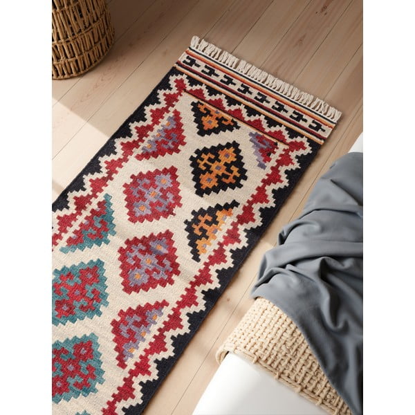 Červený obojstranný ručne tkaný vlnený behúň 60x190 cm Kamal Kian – Nouristan-image-2