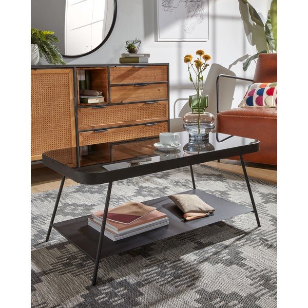 Čierny konferenčný stolík so sklenenou doskou 45x90 cm Duilia – Kave Home-image-1