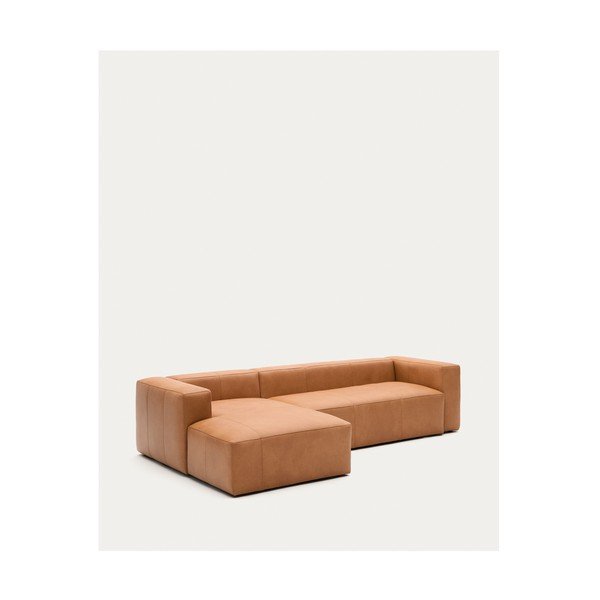 Hnedá kožená rohová pohovka (ľavý roh/s leňoškou) Blok – Kave Home-image-3