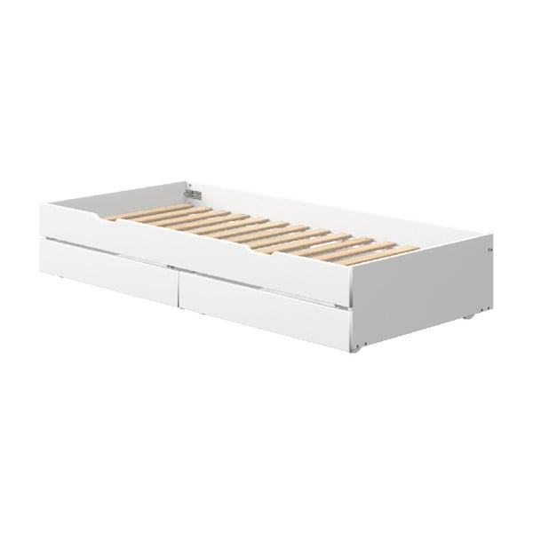 Biele prídavné výsuvné lôžko s 2 zásuvkami pod detskú posteľ Flexa White