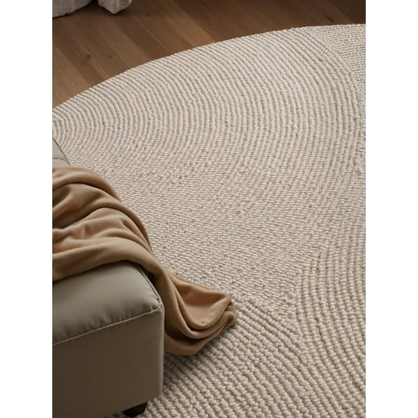 Ručne tkaný vlnený okrúhly koberec vo svetlo prírodnej farbe ø 150 cm Eleni Natural White – Hanse Home-image-3