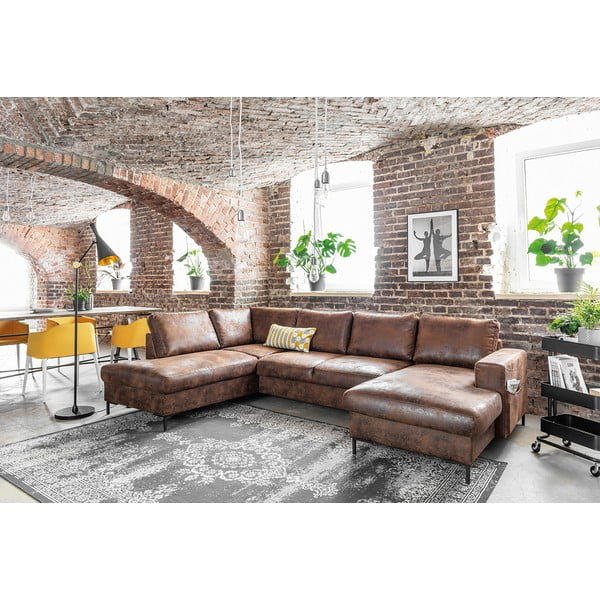 Hnedá rozkladacia pohovka do "U" z imitácie kože Miuform Lofty Lilly Vintage, ľavý roh-image-3