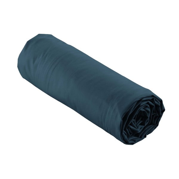 Tmavomodrá napínacia plachta z bavlneného perkálu 180x200 cm Percaline – douceur d'intérieur-image-4