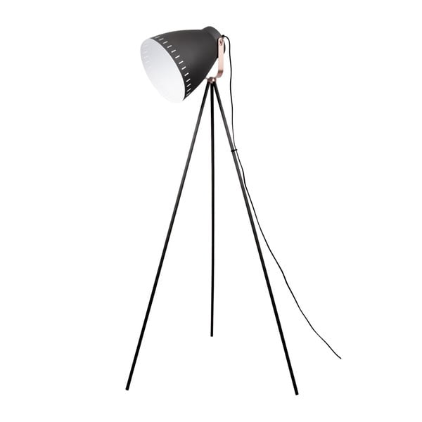 Čierna stojacia lampa s detailmi v medenej farbe Leitmotiv Mingle