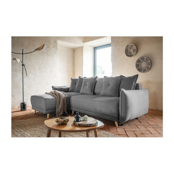 Sivá menčestrová rozkladacia rohová pohovka (variabilná) Lazy Lukka – Miuform-image-1