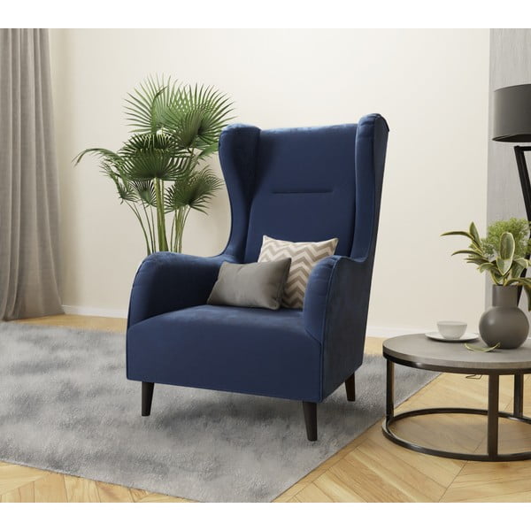 Tmavomodré zamatové kreslo ušiak Carole – Ropez-image-4