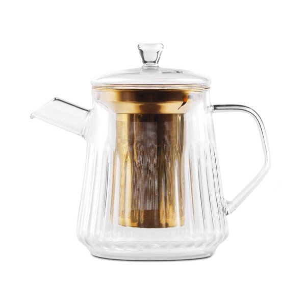 Sklenená kanvica na čaj so sitkom v zlatej farbe 900 ml Mia – Vialli Design