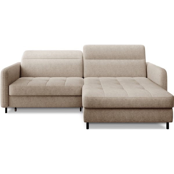 Béžová ženilková rozkladacia/s úložným priestorom rohová pohovka (pravý roh/s leňoškou) Gomsi – ELTAP