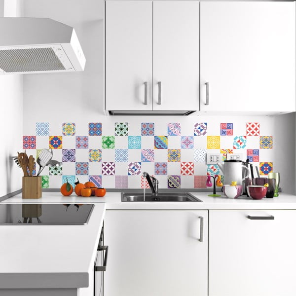 Sada 60 dekoratívnych samolepiek na stenu Ambiance Colorful, 15 × 15 cm