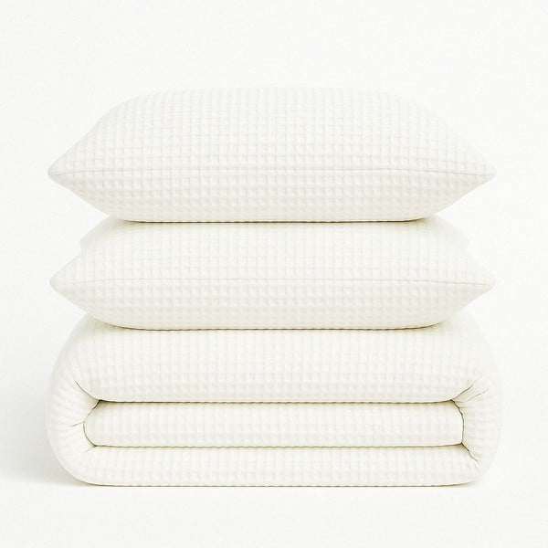 Biele obliečky na jednolôžko z bavlny Renforcé 140x200 cm Waffle Striped – Mila Home Luxury