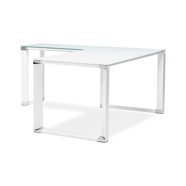 Biely pracovný rohový stôl s sklenenou doskou Kokoon Warner-image-4