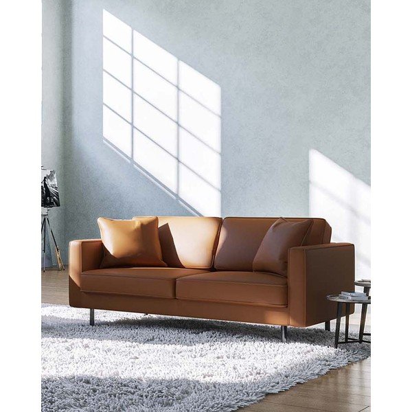 Koňakovohnedá kožená pohovka 207 cm Kobo – MESONICA-image-1