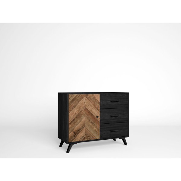 Čierna/hnedá nízka komoda 92x81 cm Chevrons – Marckeric-image-1