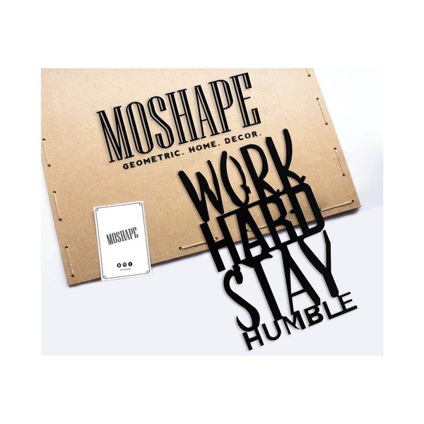Čierna kovová nástenná dekorácia Work Hard Stay Humble-image-1
