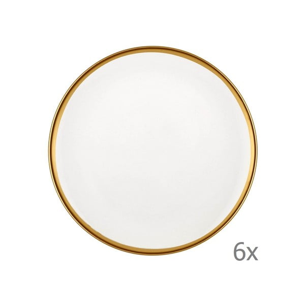 Sada 6 bielych porcelánových dezertných tanierov Mia Halos Gold, ⌀ 19 cm