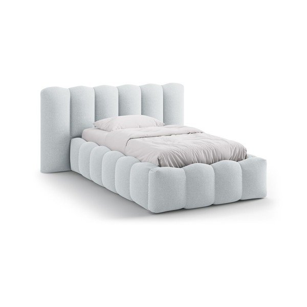 Svetlosivá čalúnená jednolôžková posteľ s úložným priestorom s roštom 90x200 cm Lupine – Micadoni 