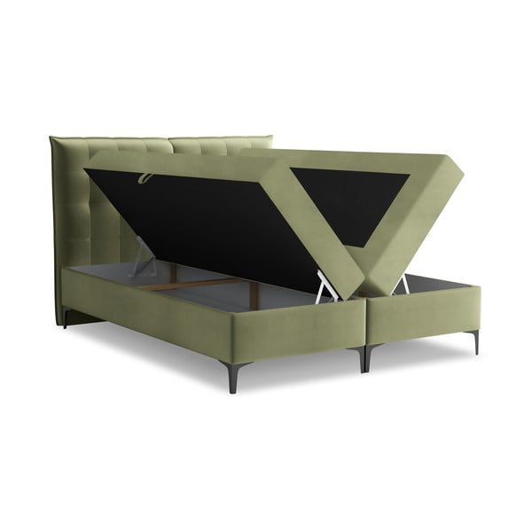 Zelená boxspring posteľ s úložným priestorom 180x200 cm Mikana – Makamii-image-1