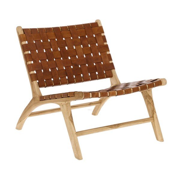 Koňakovohnedé/v prírodnej farbe kožené kreslo s výpletom Calixta – Kave Home