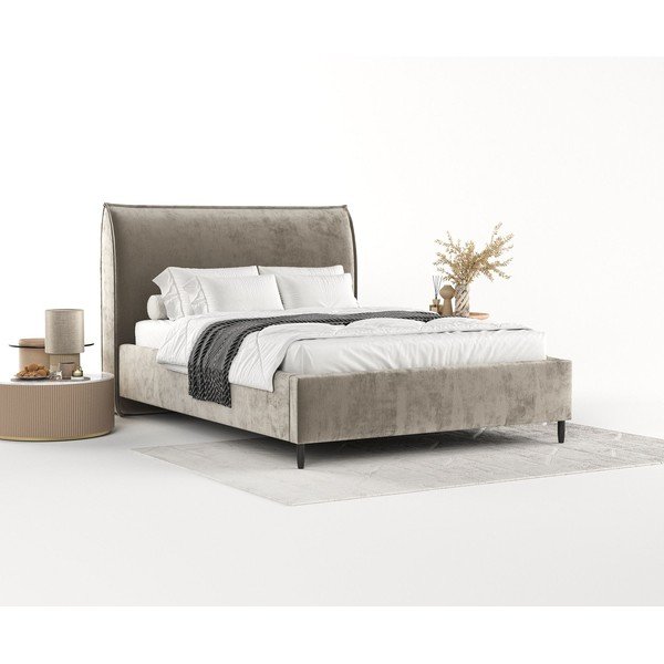 Béžová čalúnená dvojlôžková posteľ s úložným priestorom s roštom 180x200 cm Shell – Maison de Rêve-image-1