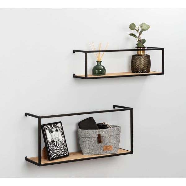 Súprava 2 borovicových políc s čiernou kovovou konštrukciou Wenko Pieces, dĺžka 55 cm-image-1