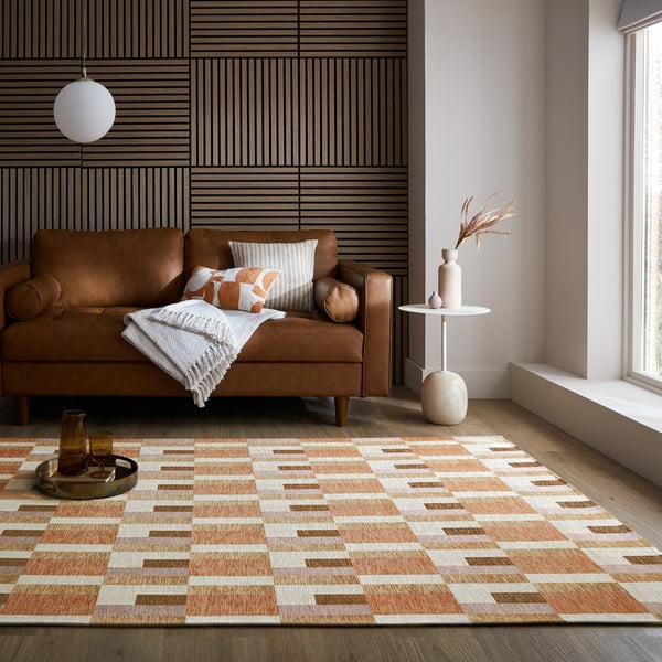 Koberec v oranžovo-prírodnej farbe 155x230 cm Riley Block Geo - Flair Rugs-image-1