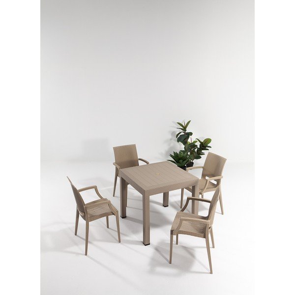 Béžová záhradná jedálenská súprava z umelého ratanu pre 4 Rattan – Floriane Garden-image-1