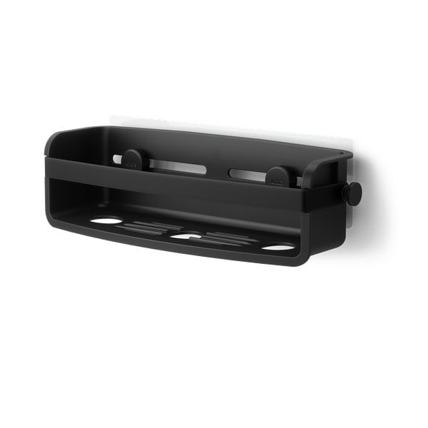 Čierna plastová kúpeľňová polička bez vŕtania Flex Adhesive – Umbra