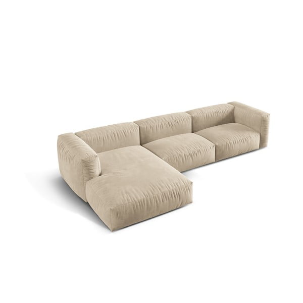 Béžová zamatová modulárna rohová pohovka (ľavý roh/s leňoškou) Martina – Micadoni -image-2