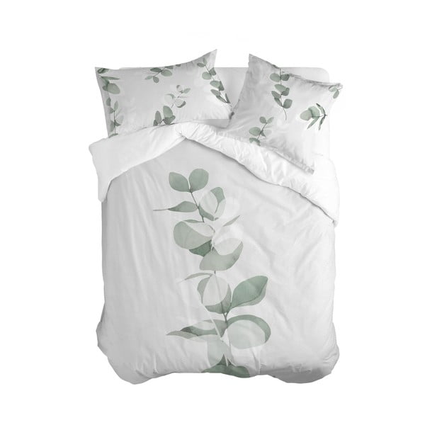 Biela/zelená bavlnená obliečka na perinu na jednolôžko 140x200 cm Corymbia – Blanc