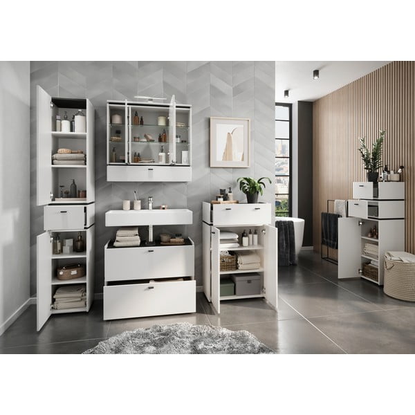 Biela kúpeľňová skrinka so zrkadlom a osvetlením 79x80 cm Modesto – Germania-image-4