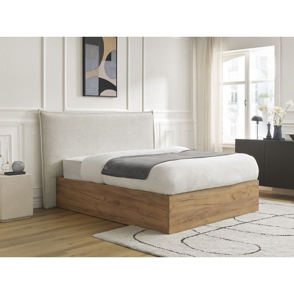 Krémovobiela čalúnená čalúnená/z drevotriesky dvojlôžková posteľ s úložným priestorom s roštom 160x200 cm Charlie – Bobochic Paris-image-2