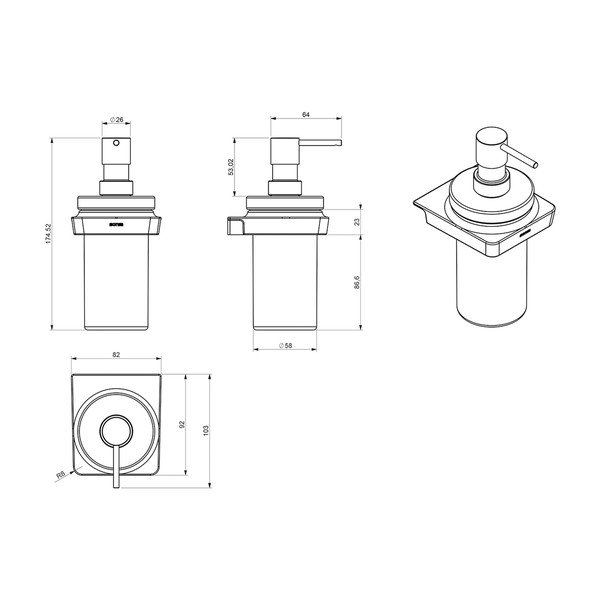 Čierno-biely mosadzný nástenný dávkovač mydla Sapho Zen, 250 ml-image-3