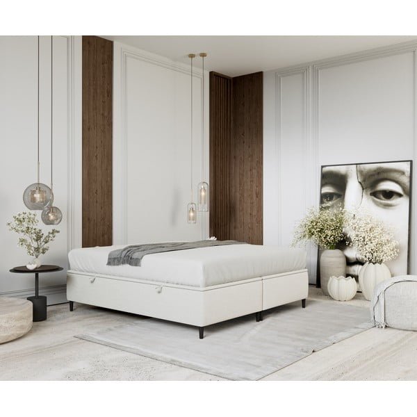 Krémovobiela čalúnená dvojlôžková posteľ s úložným priestorom 160x200 cm Tate – Maison de Rêve-image-4